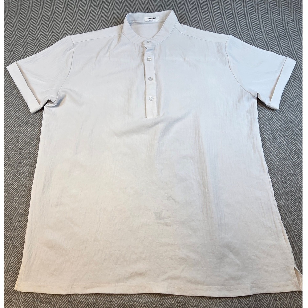 COOFANDY Mens Henley Shirt Short Sleeve Banded Collar Light Gray Size L Casual